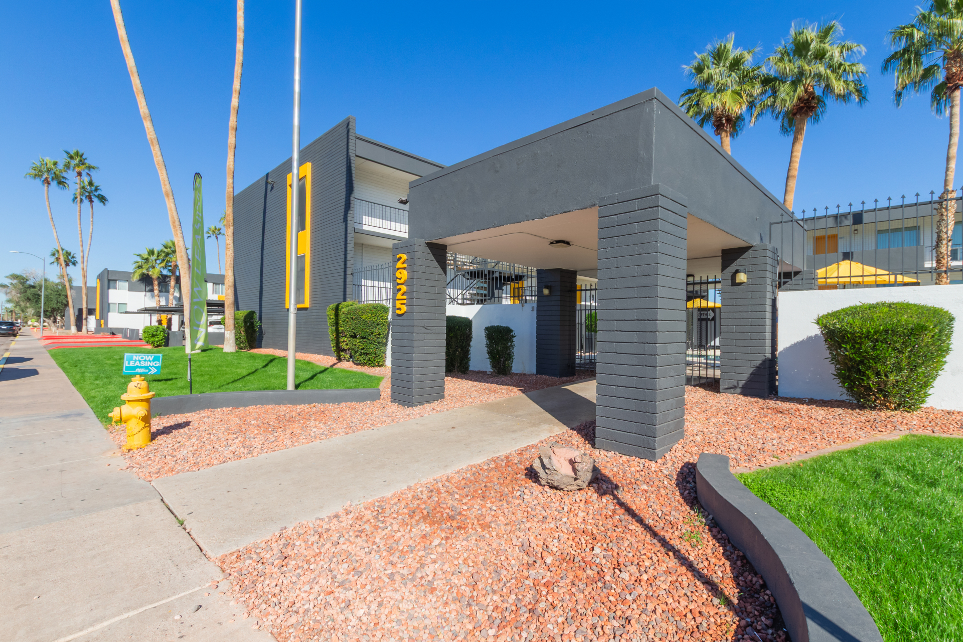 Building exterior at Radius Apartments.
